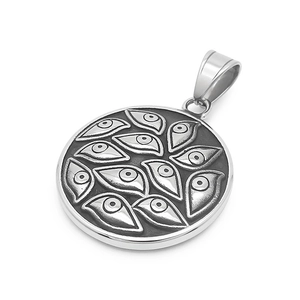 Vintage oxidized stainless steel square eye of providence pendant for men in punk style
