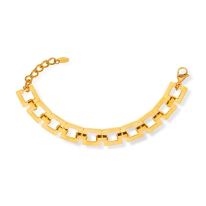 Chunky Link Chain Bracelet Gold Plated Stainless Steel Geometric Rectangular Adjustable Minimalist Jewelry For Women Men