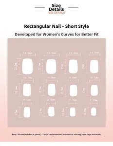 Detailed size chart for 24pcs pink flower press-on nails with 12 specific measurements