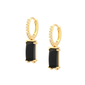 Elegant 18K gold plated drop earrings with black rectangular charms and cubic zirconia