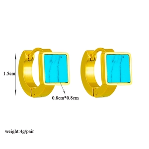 Square turquoise geometric earrings in gold titanium steel with size specifications