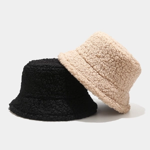 Minimalist lamb wool bucket hats for women in black and beige soft warm fleece