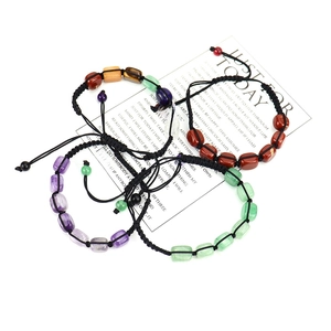 Handmade yoga bracelet set with colorful natural stones and adjustable braided cords