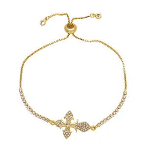 Goldenes Lilien-Armband mit weißen Zirkonia-Steinen und verstellbarem Gleitverschluss