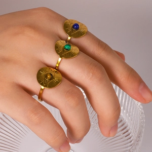 Retro stainless steel evil eye open rings for women featuring colorful gemstones