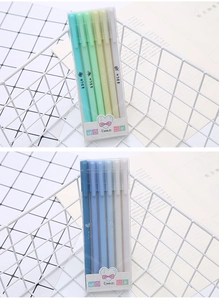 Detailed view of Morandi color gel pen sets in green and blue gradient with bunny motifs