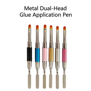 Dual Ended Nail Art Pen With Fiber Brush And Stainless Steel Spatula Scraper Professional Manicure Tool Metal Handle