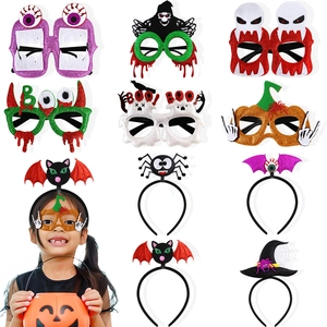 Halloween party accessory set with glitter glasses and pumpkin witch hat headbands