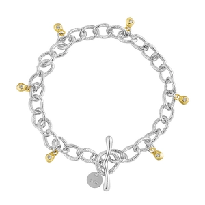S925 sterling silver chain bracelet with gold diamond pendant and OT clasp closure