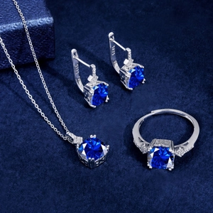 Luxurious S925 sterling silver jewelry set featuring square cut blue zircon stones