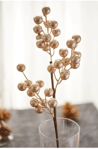 Champagne gold artificial berry branch with sparkling glitter for Christmas home decor