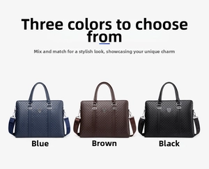 Detailed view of business briefcases in blue, brown, and black with geometric textures