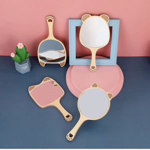 Set of 4 cute cartoon animal wooden hand mirrors with high definition glass for makeup