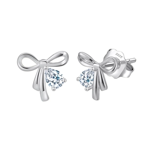Elegant 925 Sterling Silver Bowknot Zirconia Stud Earrings For Women 14K Gold Plated Pear Cut Zircon Earrings Jewelry Gift