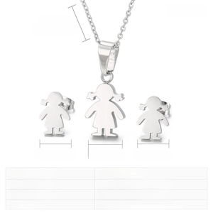 Size chart for cute girl silhouette necklace and earrings set in stainless steel