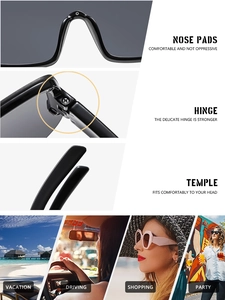 Detailed views of comfort nose pads and hinges with outdoor lifestyle usage scenes