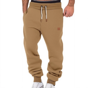 Casual khaki joggers for men with drawstring elastic waist and ribbed ankle cuffs