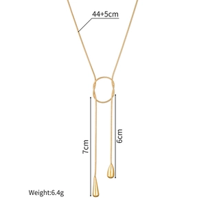 Detailed size chart of adjustable 18K gold chain necklace with teardrop fringe pendants