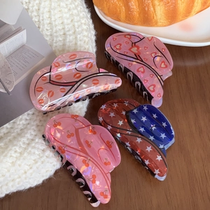 Set of 4 vintage cowboy hat acrylic hair claws with diverse retro patterns for women