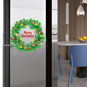 Festive Christmas wreath wall sticker with Merry Christmas text on a refrigerator door