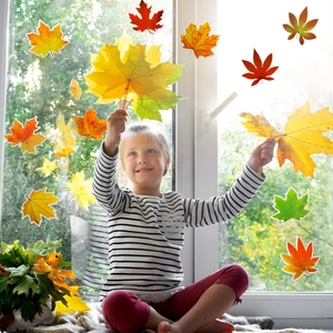 Fall maple leaf window decals in autumn colors for bulletin board and home decor