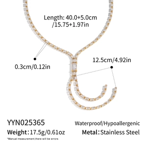 Detailed specs of the waterproof stainless steel Y-necklace with tassel drop design