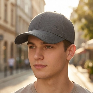 Men's dark grey baseball cap with long brim and FS FASHION embroidery for sun protection