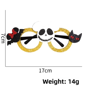 Detailed size specifications for Halloween skull and cat glitter party glasses