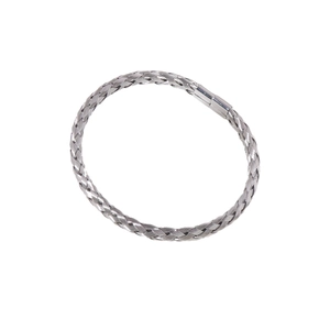 Minimalist silver woven stainless steel cuff bracelet with polished magnetic clasp