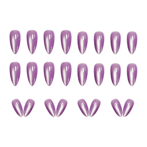 Set di 24 unghie finte press-on viola lilla cat-eye con design a mandorla alla moda