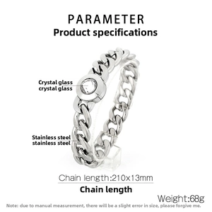Detail of 13mm stainless steel NK chain bracelet with crystal skull clasp 210mm long
