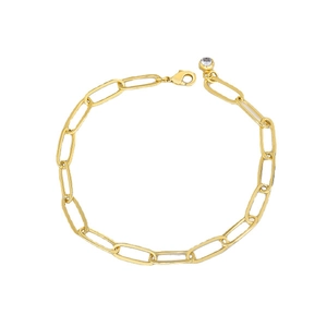 Goldenes Büroklammer-Gliederkettenarmband mit Karabinerverschluss und Kristallanhänger
