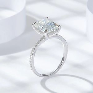 Elegant 4 carat radiant cut moissanite engagement ring in 925 sterling silver