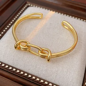 Oval Knot Open Cuff Bangle Bracelet Gold Plated Copper Minimalist Jewelry Accessory For Women
