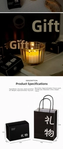 Detail view of scented soy candle gift set showing dimensions and product packaging