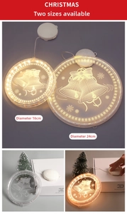 Close-up of 3D Christmas bell suction cup lights in 16cm and 24cm sizes with LED glow