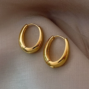 Minimalist U Shape Hoop Earrings Polished Alloy Geometric Oval Light Luxury Modern Jewelry For Women