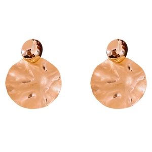 Textured gold circle drop earrings with irregular hammered metal finish for women
