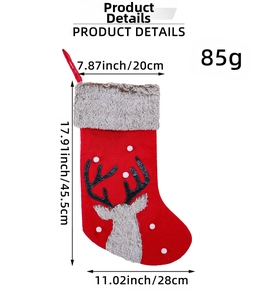 Detailed dimensions of a plush Christmas reindeer stocking with 45.5cm height measurements