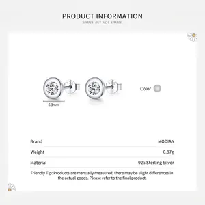 Sparkling 6.3mm round s925 sterling silver stud earrings with claw-set clear cubic zirconia
