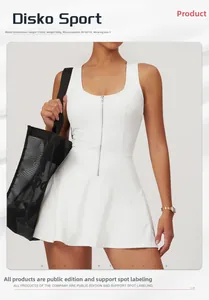 White sleeveless sports dress with zipper collar and built-in shorts for tennis and running