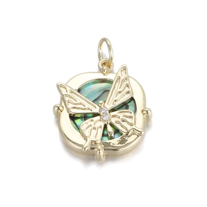 Pendentif papillon doré avec incrustation en nacre d'abalone et cristaux pour bijoux