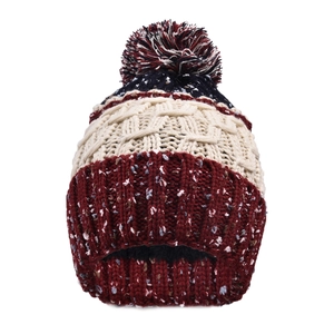 Bonnet tricoté d'hiver avec doublure polaire, design color-block et détail pompon