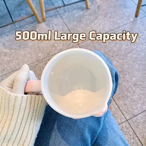 500ml large capacity tulip ceramic mug with pink gradient handle for office tea