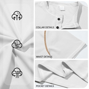 Men's white Henley Polo shirt in breathable polyester mesh fabric with waffle texture