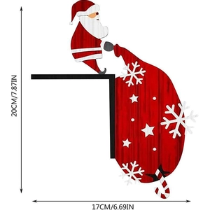 Christmas Santa Claus wood door corner frame decoration with gift bag and snowflake patterns