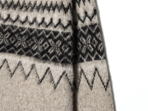 Macro view of brushed jacquard knit fabric with Fair Isle patterns and soft texture