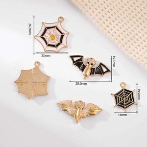 Halloween bat and spider web alloy oil-drop charms with precise dimension measurements