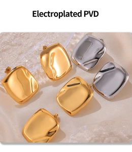 Detailed macro view of PVD electroplated titanium steel earrings with irregular texture