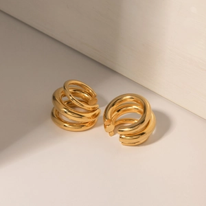 Minimalist 18K gold plated stainless steel triple layered hoop earrings for women